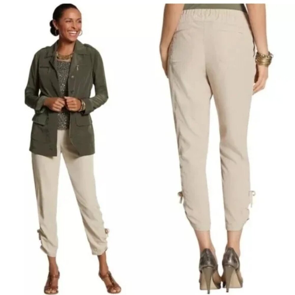 Lot of 2 Chico's Ultimate Fit Ankle Tie Cinched Utility Soft Pants Size 0.5 (S)